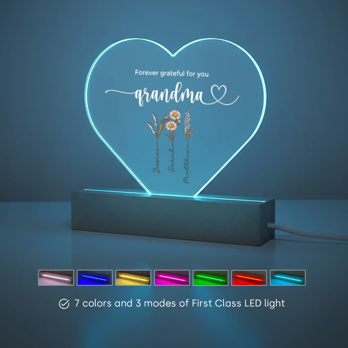Personalized Heart Acrylic Light "Flowers for Grandma" | Night Light, Decor Light, Glow Light - Image 10