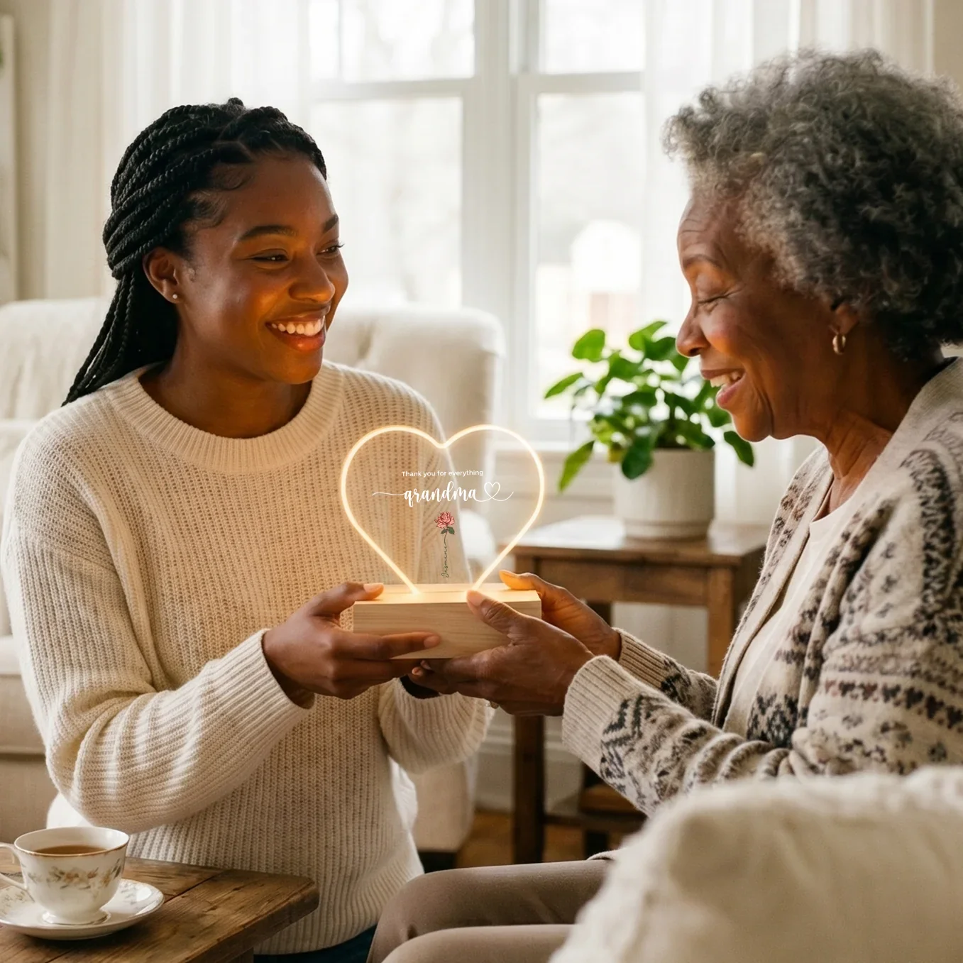 Personalized Heart Acrylic Light "Flowers for Grandma" | Night Light, Decor Light, Glow Light - Image 4