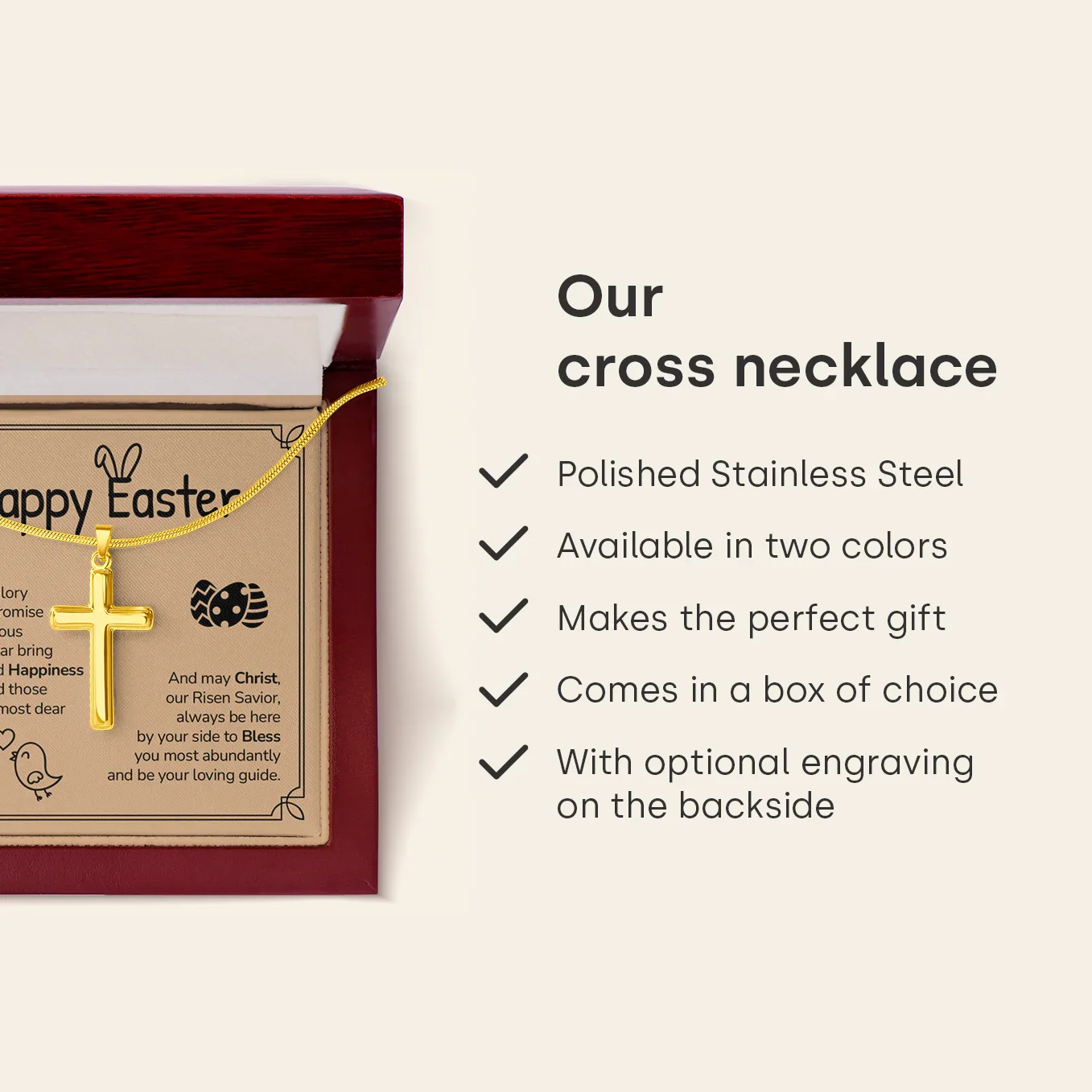 Personalized Necklace Cross "Happy Easter" - Image 13