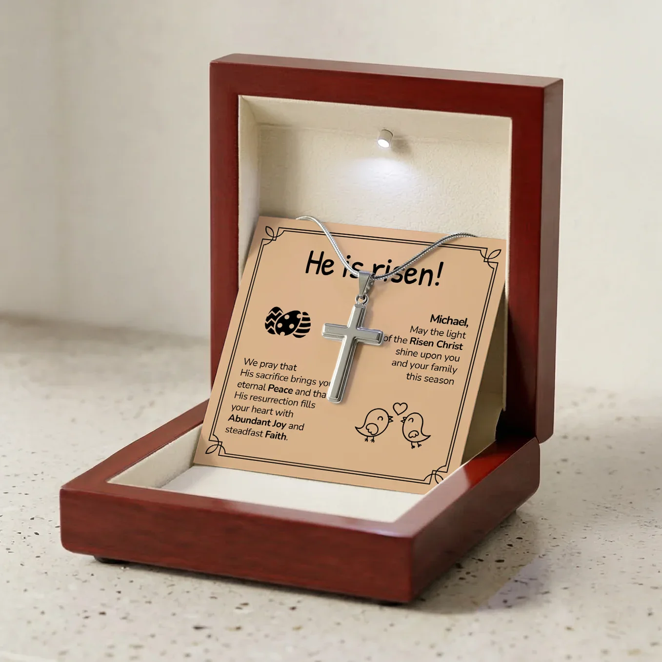 Personalized Necklace Cross "Happy Easter" - Image 14