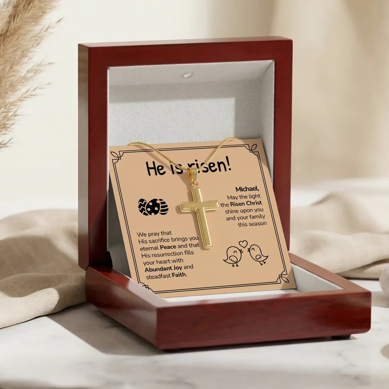 Personalized Necklace Cross "Happy Easter" - Image 8
