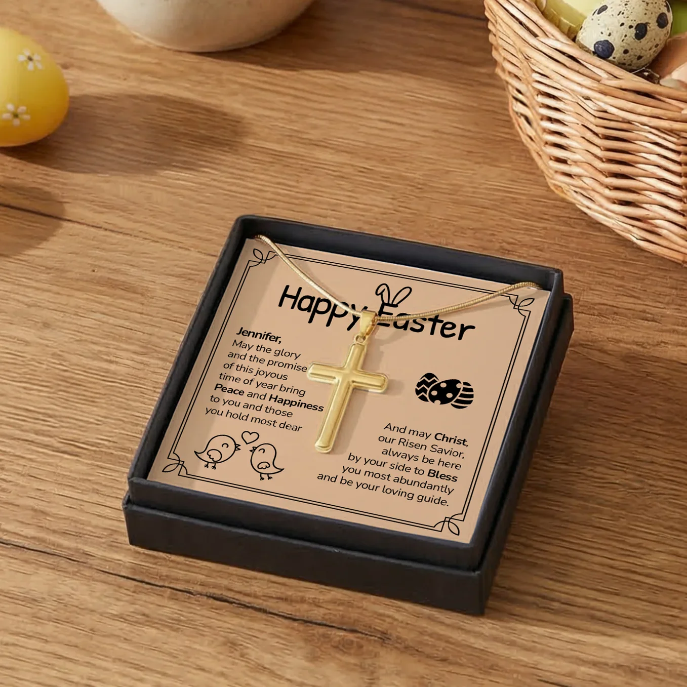 Personalized Necklace Cross "Happy Easter" - Image 9