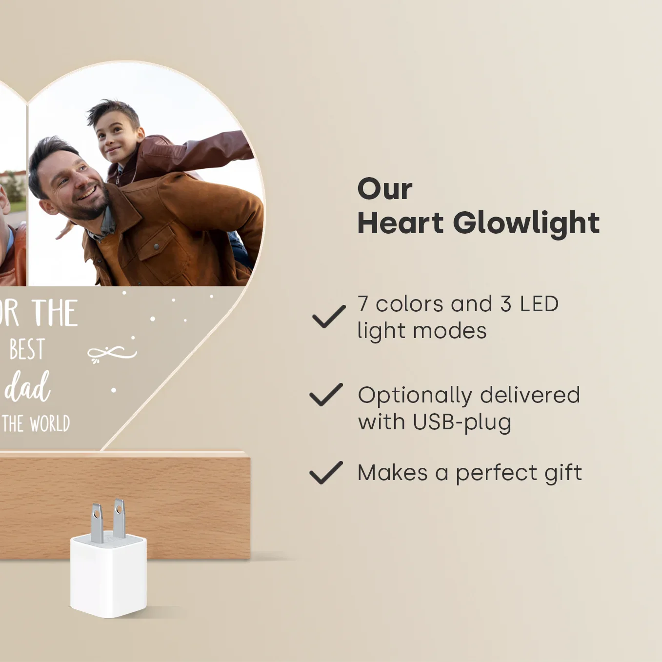 Personalized Heart Acrylic Light "Photos & Text" | Night Light, Deco Light, Glowlight | DAD - Image 12