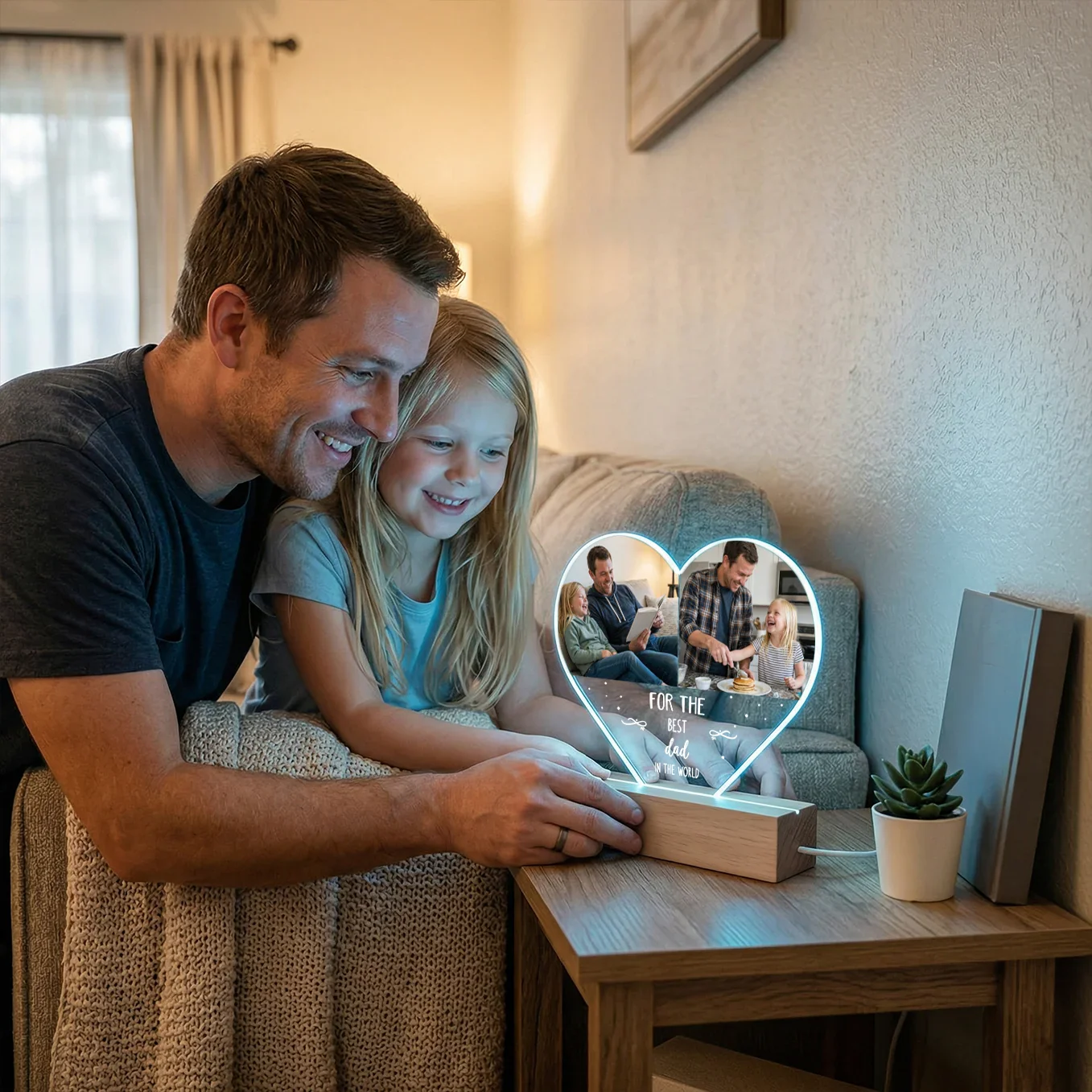 Personalized Heart Acrylic Light "Photos & Text" | Night Light, Deco Light, Glowlight | DAD - Image 3
