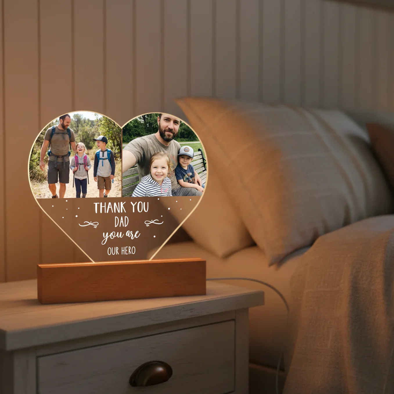 Personalized Heart Acrylic Light "Photos & Text" | Night Light, Deco Light, Glowlight | DAD - Image 5
