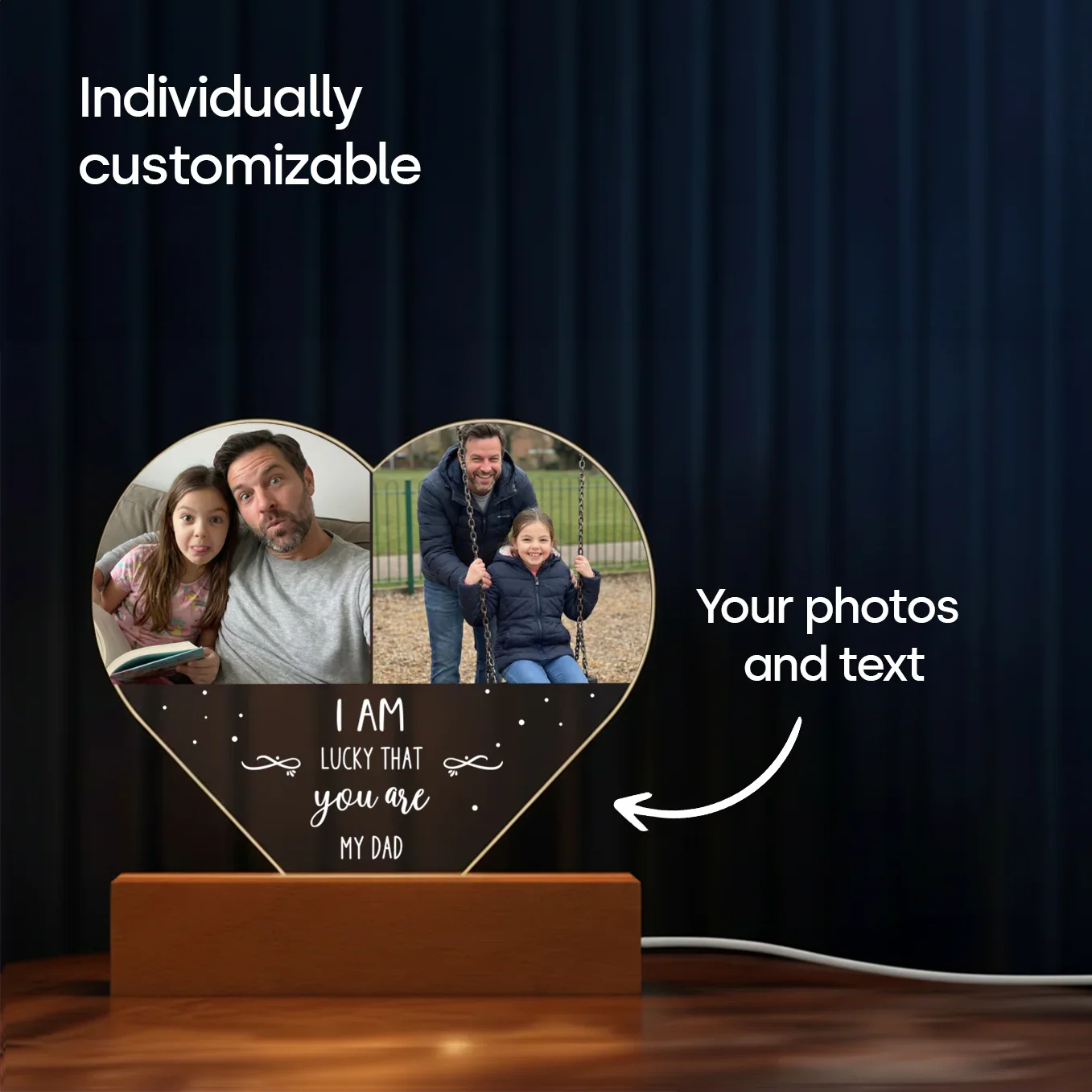 Personalized Heart Acrylic Light "Photos & Text" | Night Light, Deco Light, Glowlight | DAD - Image 6