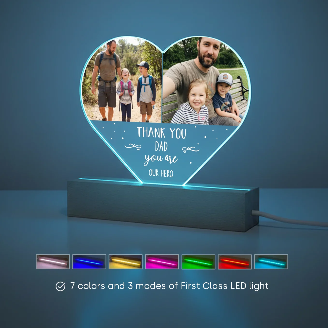 Personalized Heart Acrylic Light "Photos & Text" | Night Light, Deco Light, Glowlight | DAD - Image 7