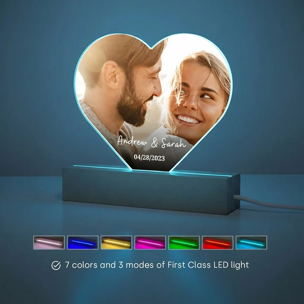 Personalized Heart Acrylic Light "Photo & Text" | Night Light - Image 10