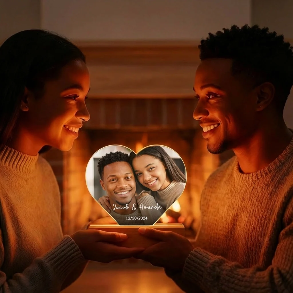 Personalized Heart Acrylic Light "Photo & Text" | Night Light - Image 11