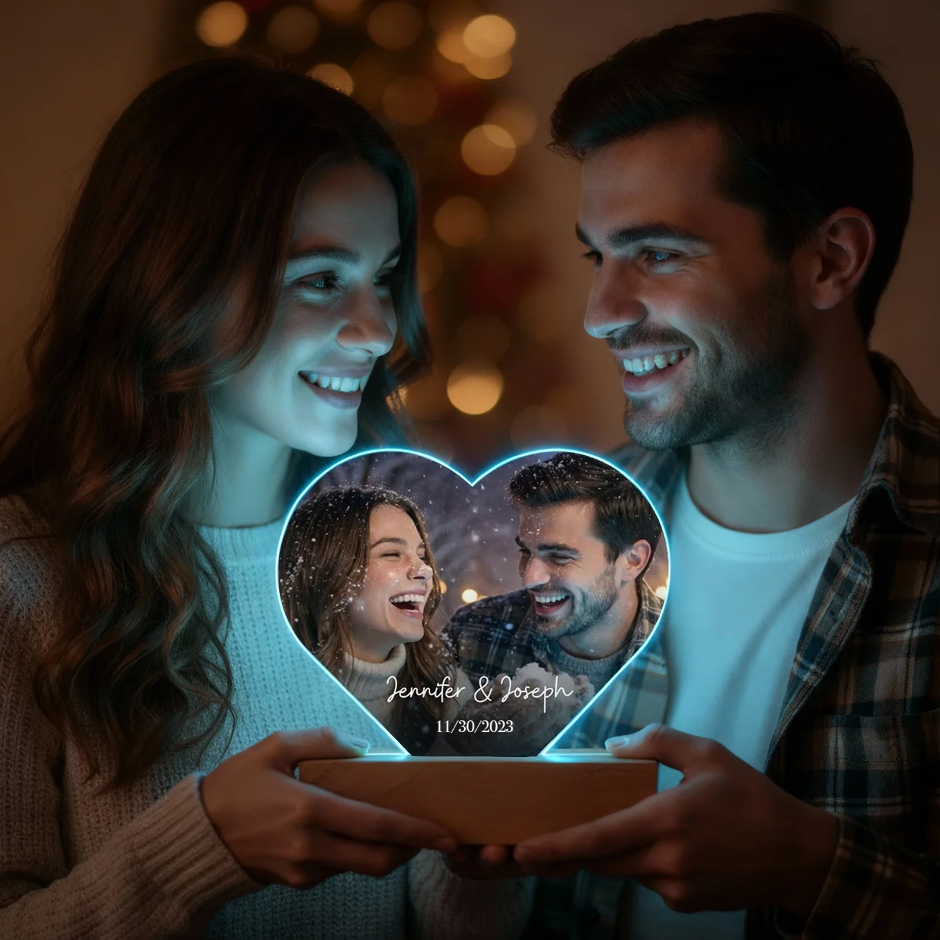 Personalized Heart Acrylic Light "Photo & Text" | Night Light - Image 12