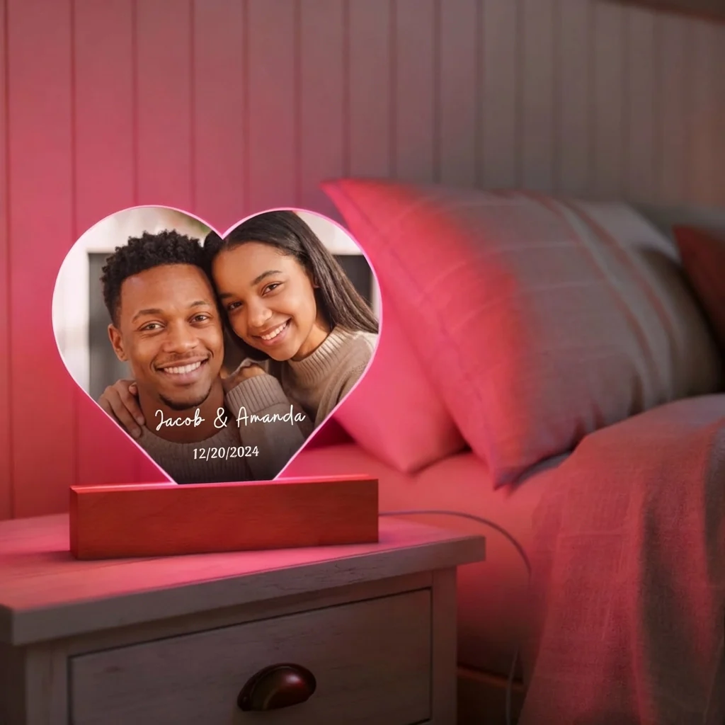 Personalized Heart Acrylic Light "Photo & Text" | Night Light - Image 4