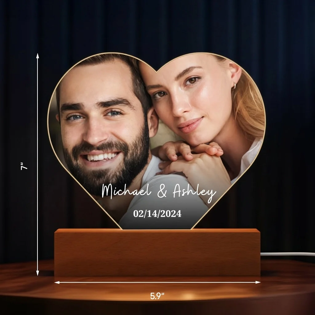 Personalized Heart Acrylic Light "Photo & Text" | Night Light - Image 6