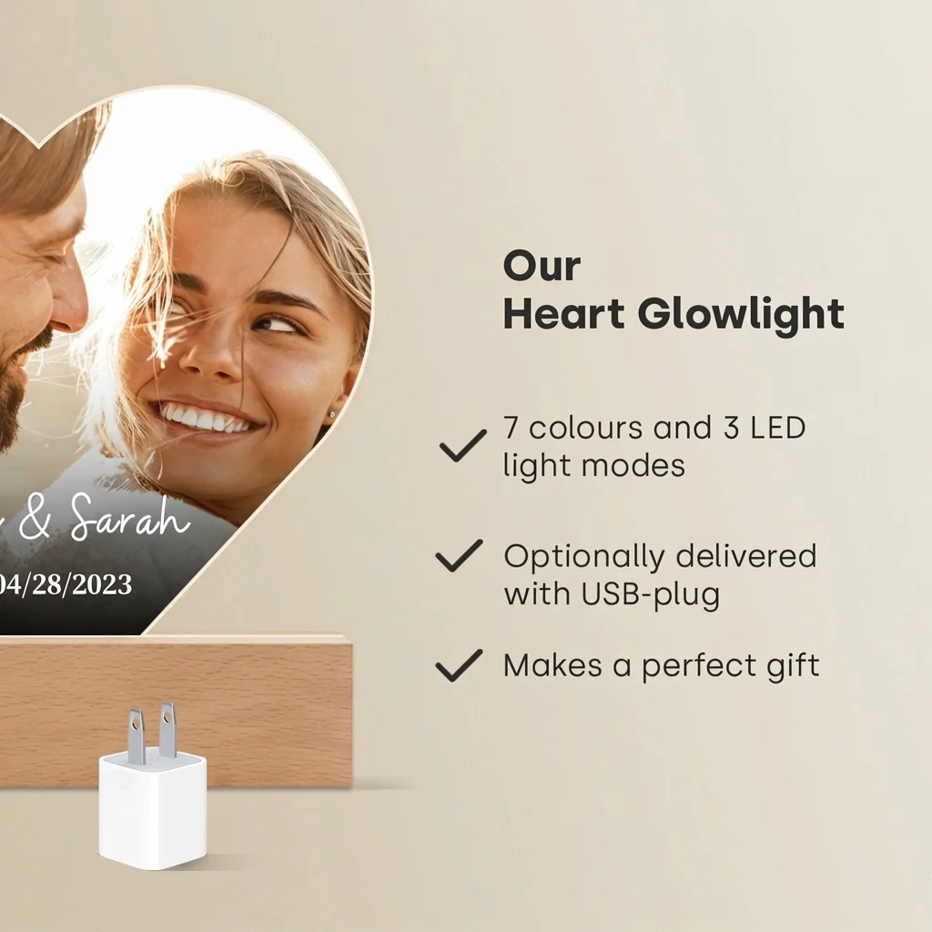 Personalized Heart Acrylic Light "Photo & Text" | Night Light - Image 9