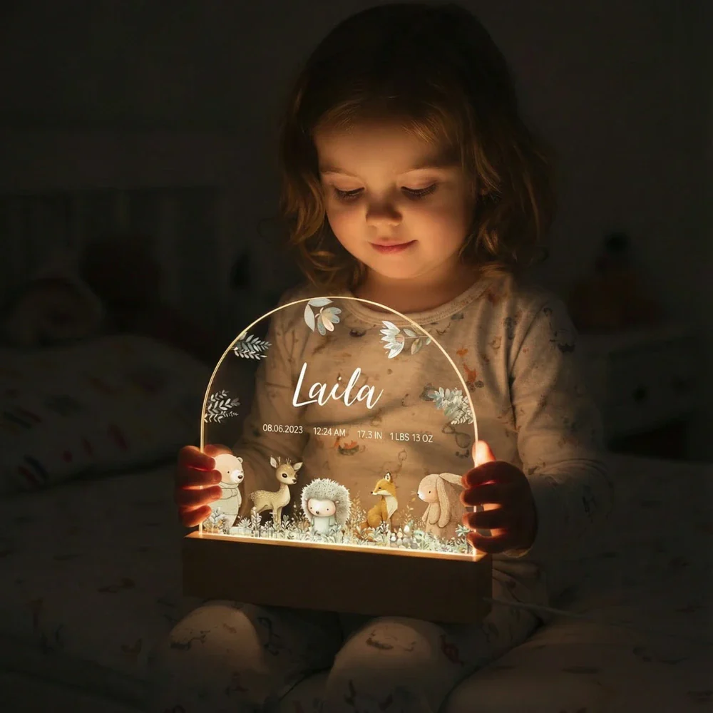 Personalized Night Light "Watercolor Forest Animals" - Image 3