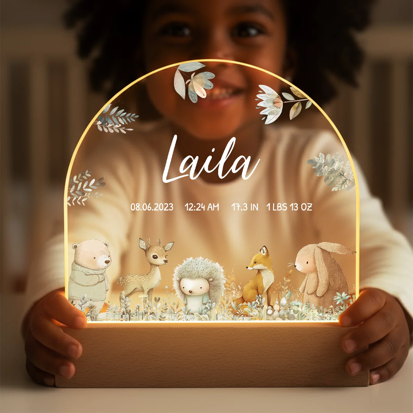 Personalized Night Light "Watercolor Forest Animals" - Image 4