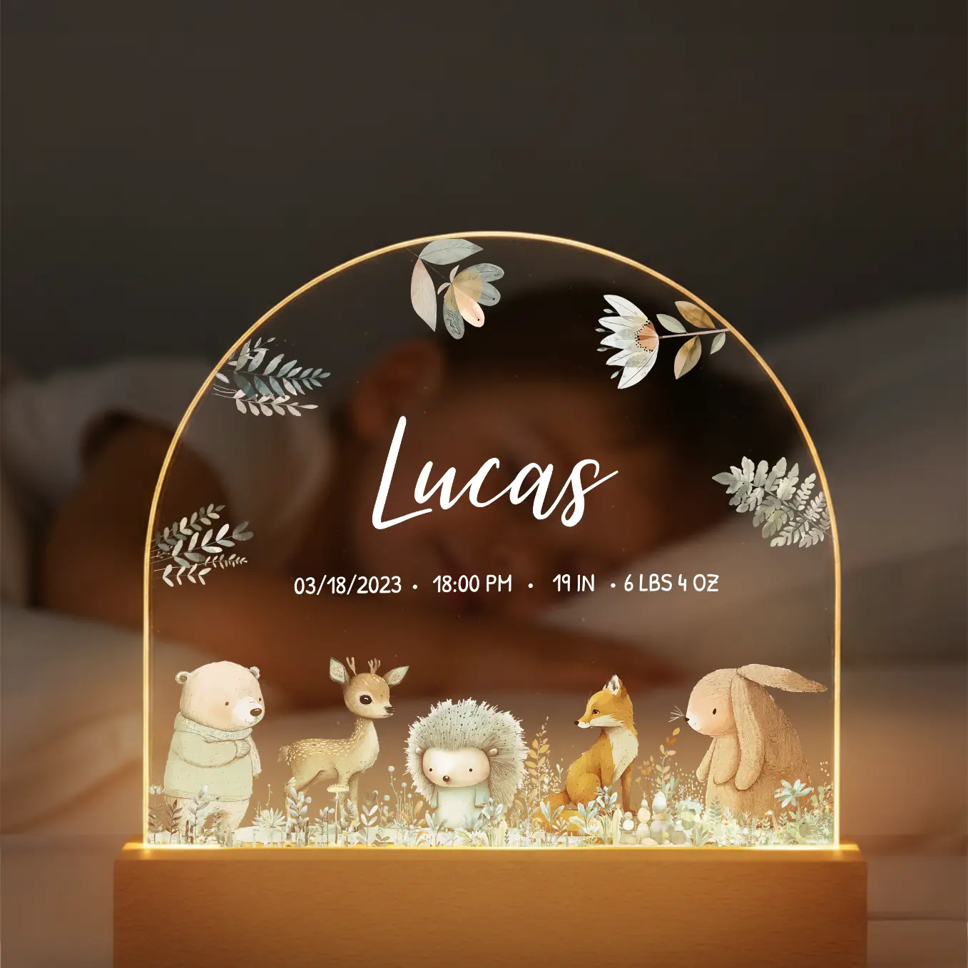 Personalized Night Light "Watercolor Forest Animals" - Image 6