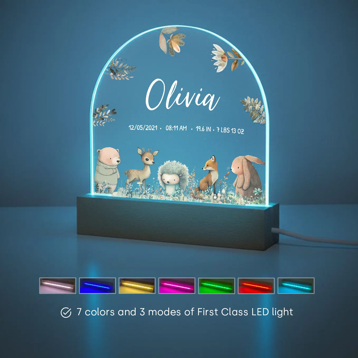 Personalized Night Light "Watercolor Forest Animals" - Image 7