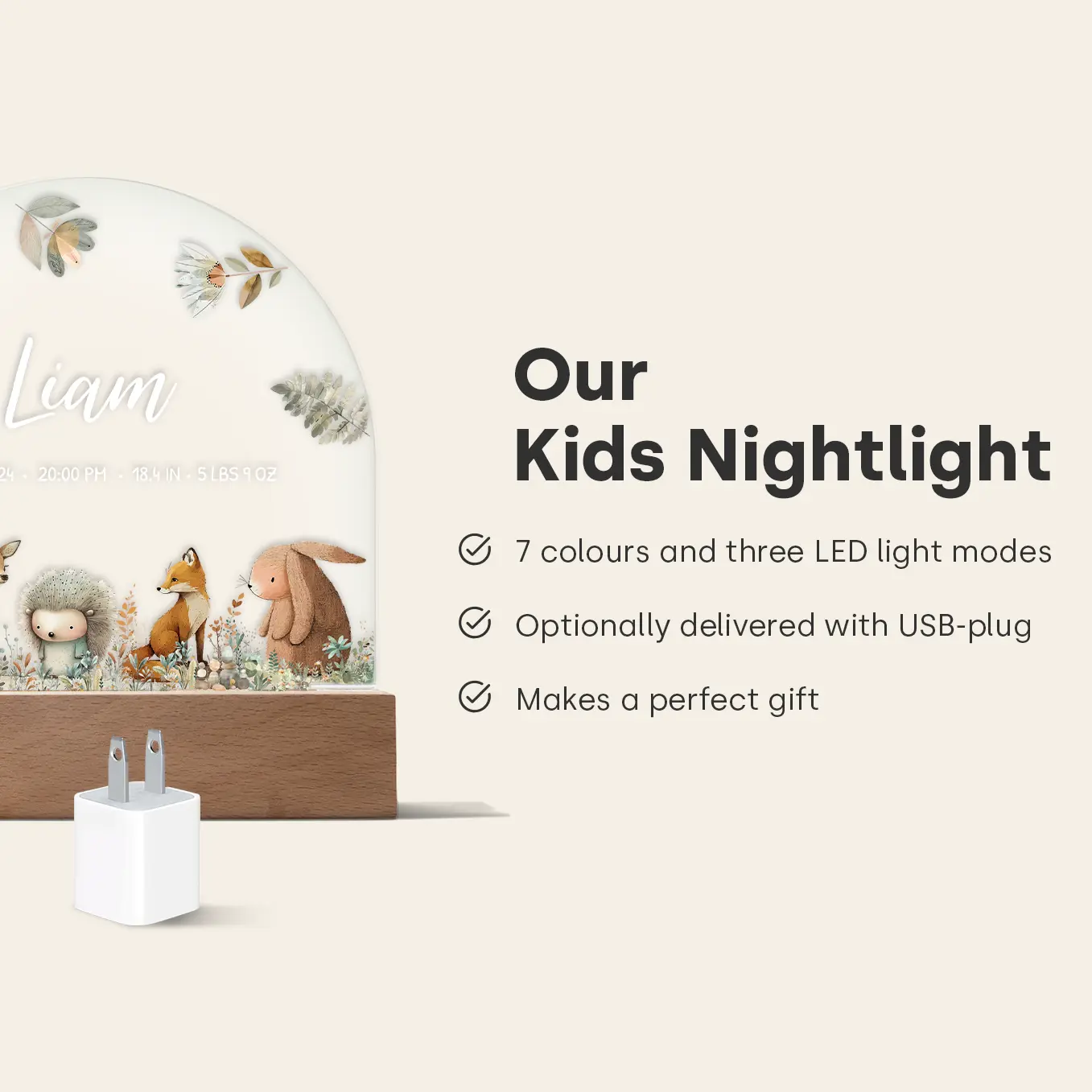 Personalized Night Light "Watercolor Forest Animals" - Image 8