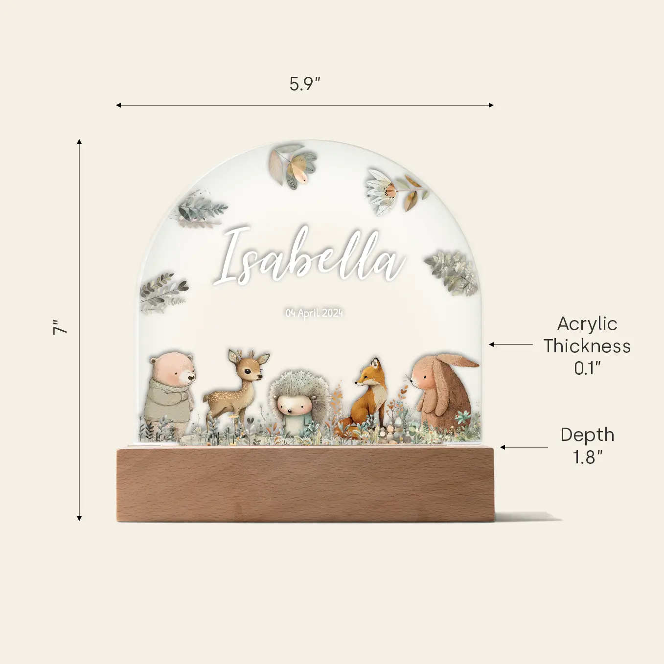 Personalized Night Light "Watercolor Forest Animals" - Image 9